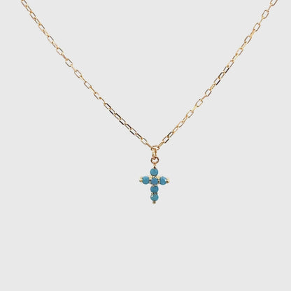Mini Turquoise Cross Chain 14K