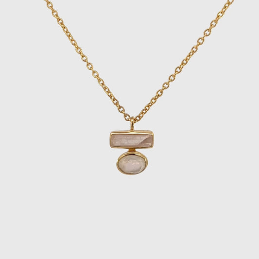 Necklace with natural gemstone Moonstone and Rose Quartz pendant