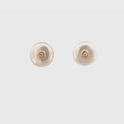 Mother of Pearl Earrings with Mini Zirconia and 14k Gold