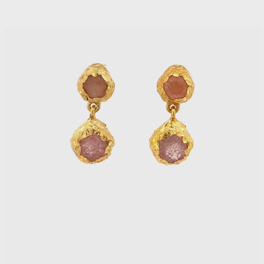 Earrings with natural gems Peach Moonstone and Rose Quartz