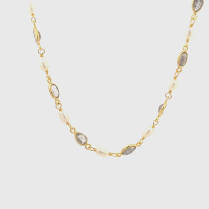 Natural gems Labradorite and Pearls necklace