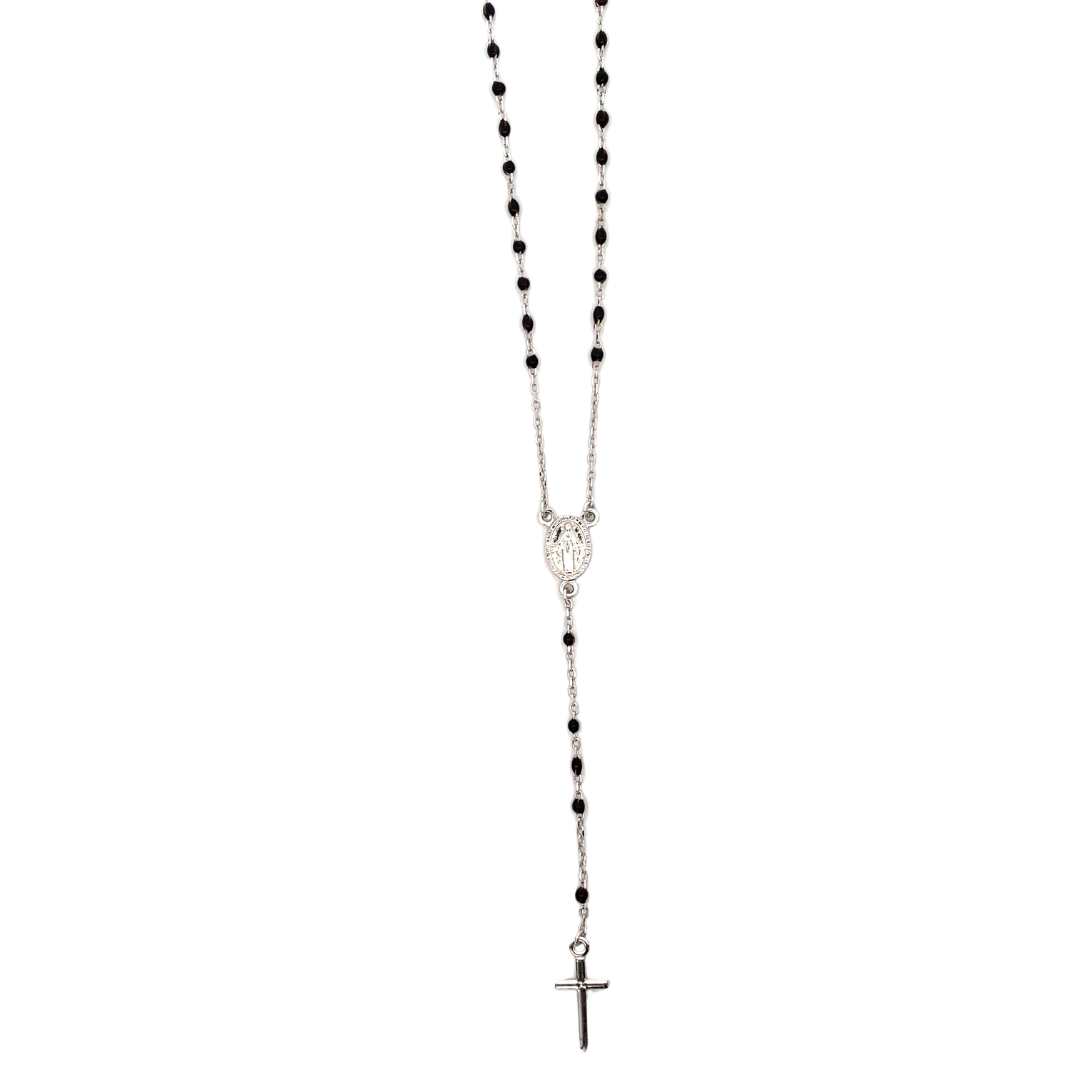 Silver Rosary Necklace with Colored Enamel