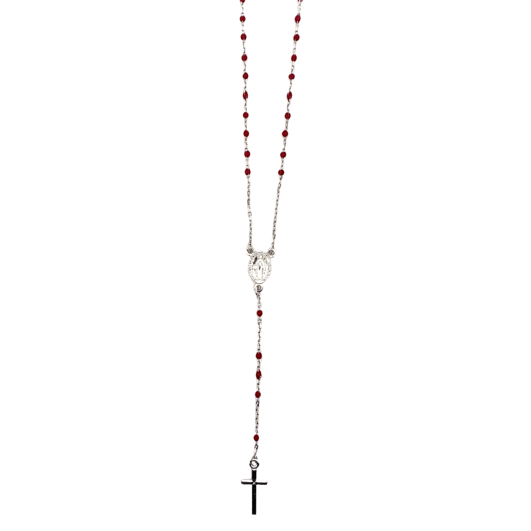 Silver Rosary Necklace with Colored Enamel