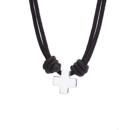 Smooth silver cross in cord