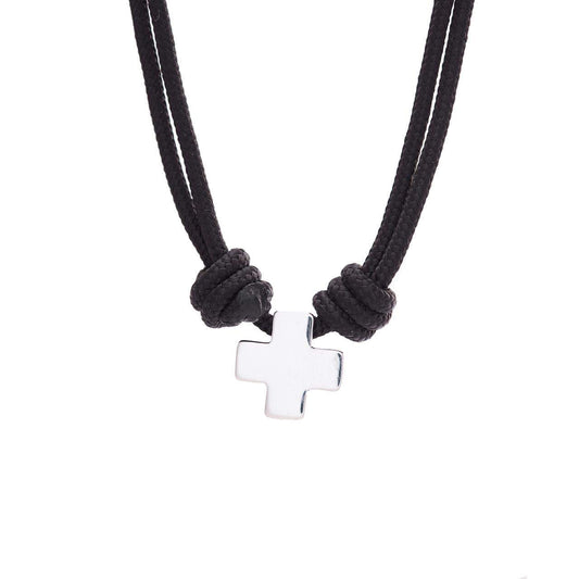 Smooth silver cross in cord