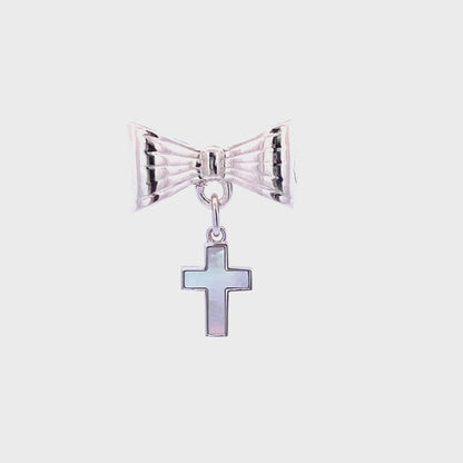 Segurito mini Cruz madre perla con moñito