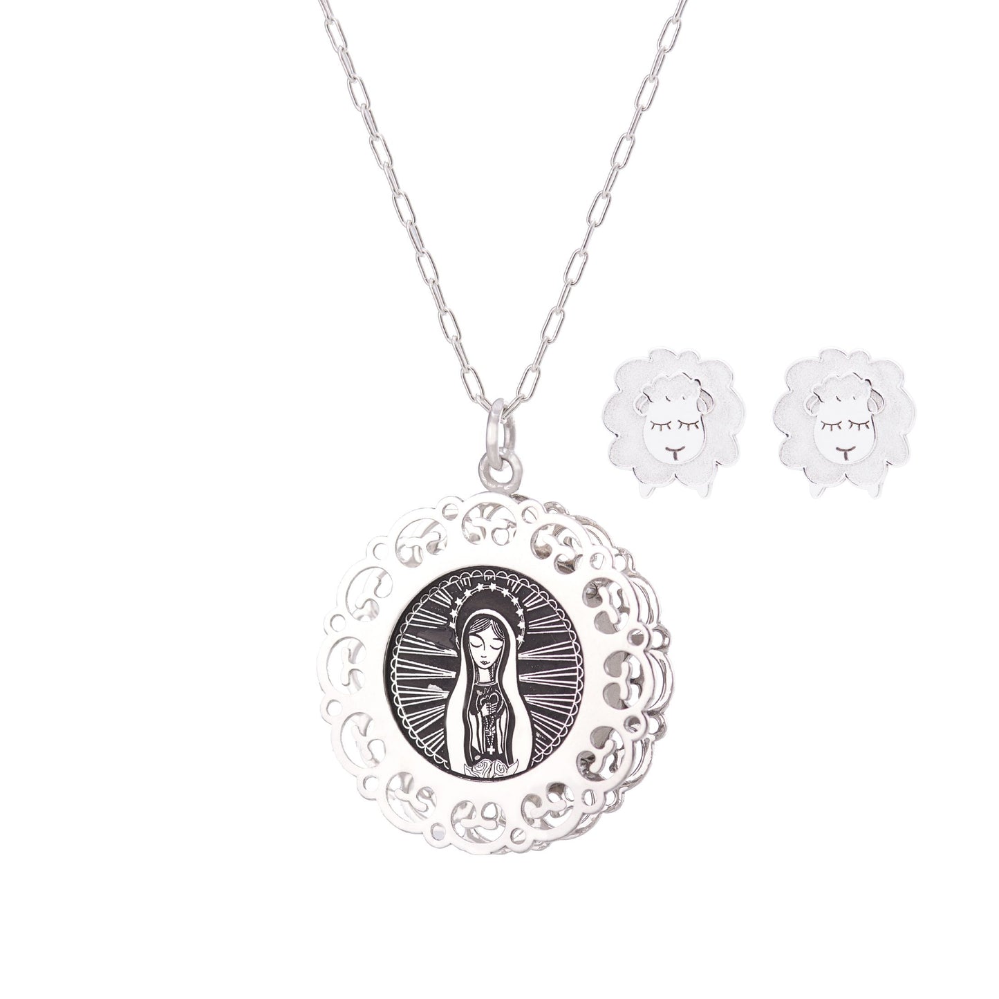 Medal set of the Virgin of Fatima with sheep earrings