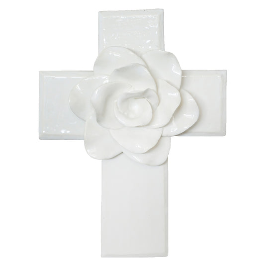 Ceramic cross with flower in the center