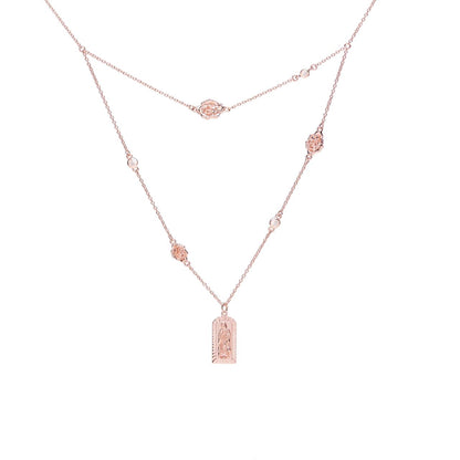 Virgin of Guadalupe medal double chain with roses and zircons