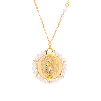Virgin of Guadalupe medal with pearl frame
