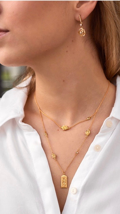 Virgin of Guadalupe medal double chain with roses and zircons